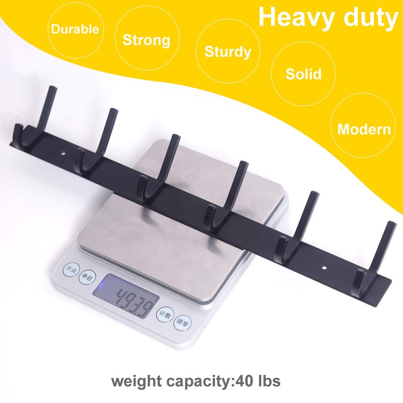 WEBI Coat Rack Wall Mounted,17-1/8 Inch Coat Hooks for Hanging Coats,Heavy Duty Metal Hook Rack Rail with 6 Double Dual Hooks Coat Hanger Wall Mount for Clothes Jacket,Black,2 Packs - Image 3